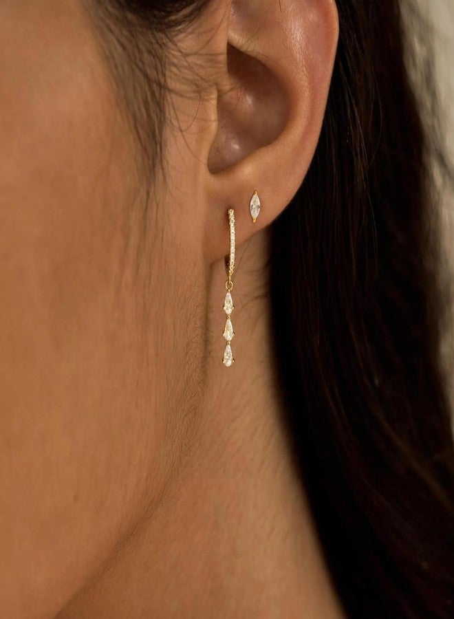 Treasure Bender Huggie Gold Hoop Earrings for Women 14k Gold Plated Diamond Stud Earrings Hypoallergenic Cubic Zirconia Cartilage Flat Back Earring Drop Dangle Earrings Set Jewelry for Women Gift - Image 2